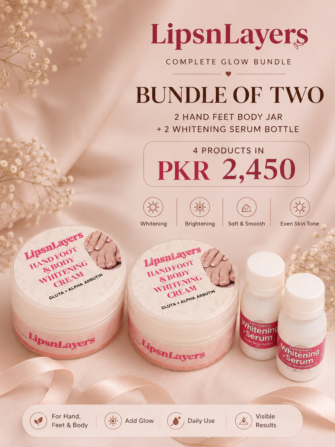 Hand Foot & Body Jar (2)+ Whitening serum bottle (2)